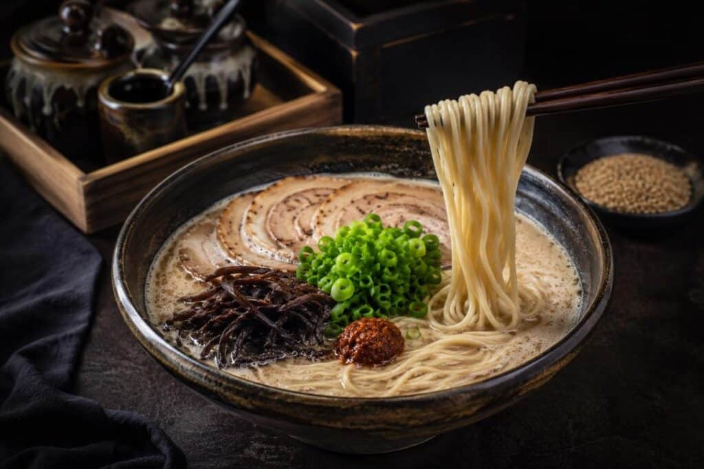 O Tonkotsu lamen se destaca na culinária japonesa pela riqueza do caldo e pela experiência única de sabor e aroma que proporciona ao cliente.
