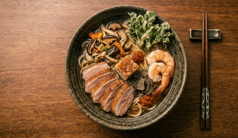 O casamento perfeito: Por que o caldo shoyu tonkotsu pede um macarrão Gyaku-giri 2 O shoyu tonkotsu se destaca entre os estilos de ramen mais valorizados por chefs e restaurantes que buscam entregar uma experiência rica em sabor, harmoniosa e marcante aos clientes.